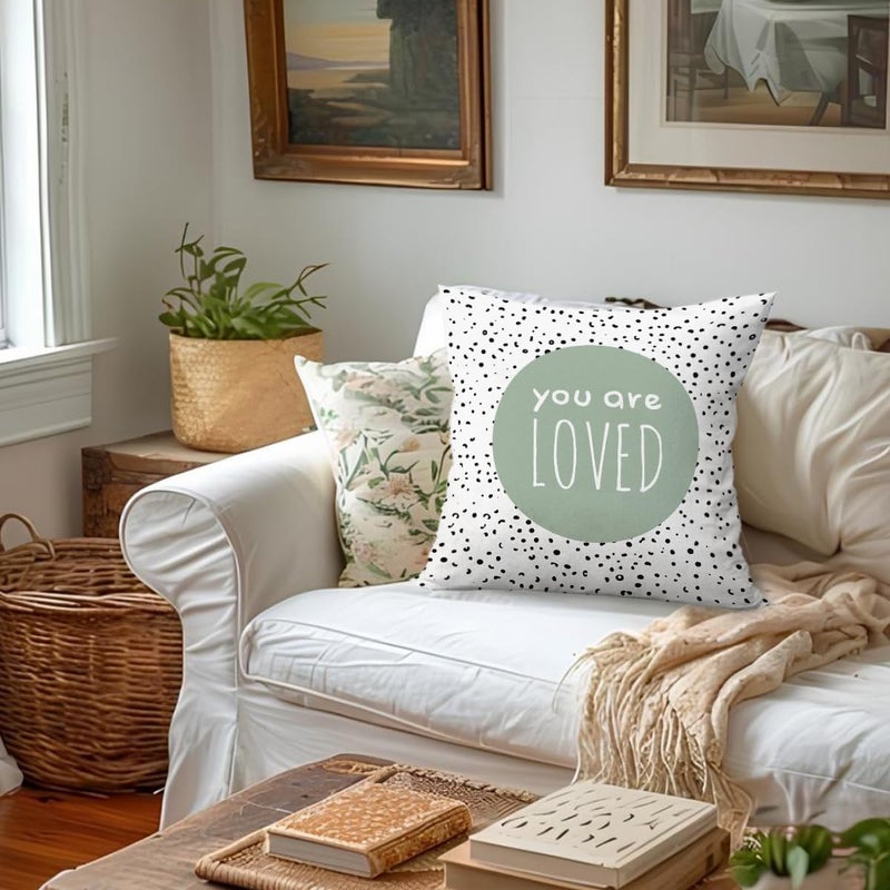 ETVISO Sage Green You are Loved Pillow Cover 18x18, Boho Classroom Decor, Inspirational Reading Nook Classroom Decorate Pillow Covers for Kids Reading Room Playroom Nursery - Image 4